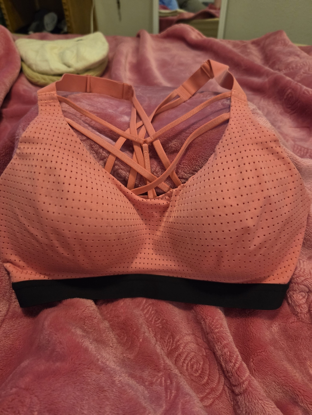 Strappy Coral Sports Bra with Perforated Fabric